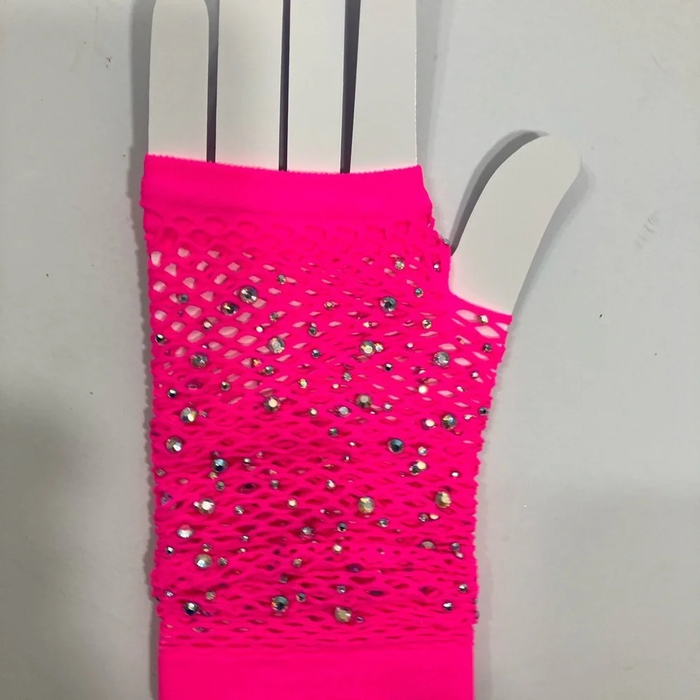 Neon Pink Fishnet Fingerless Gloves